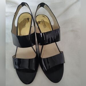 Michael Kors Rochelle Women's Size 11 Black Patent Leather Open Toe Pumps Heels